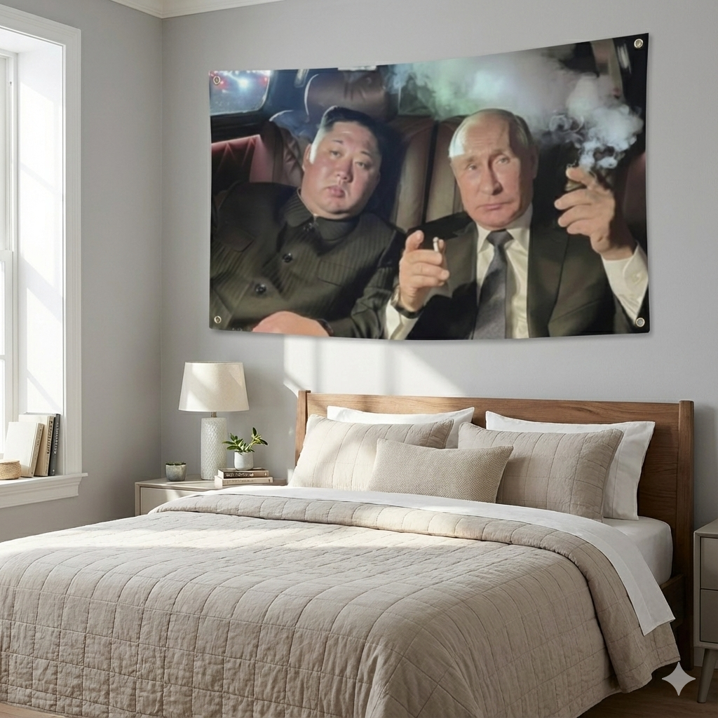 Kim Jung Un and Putin College Flag