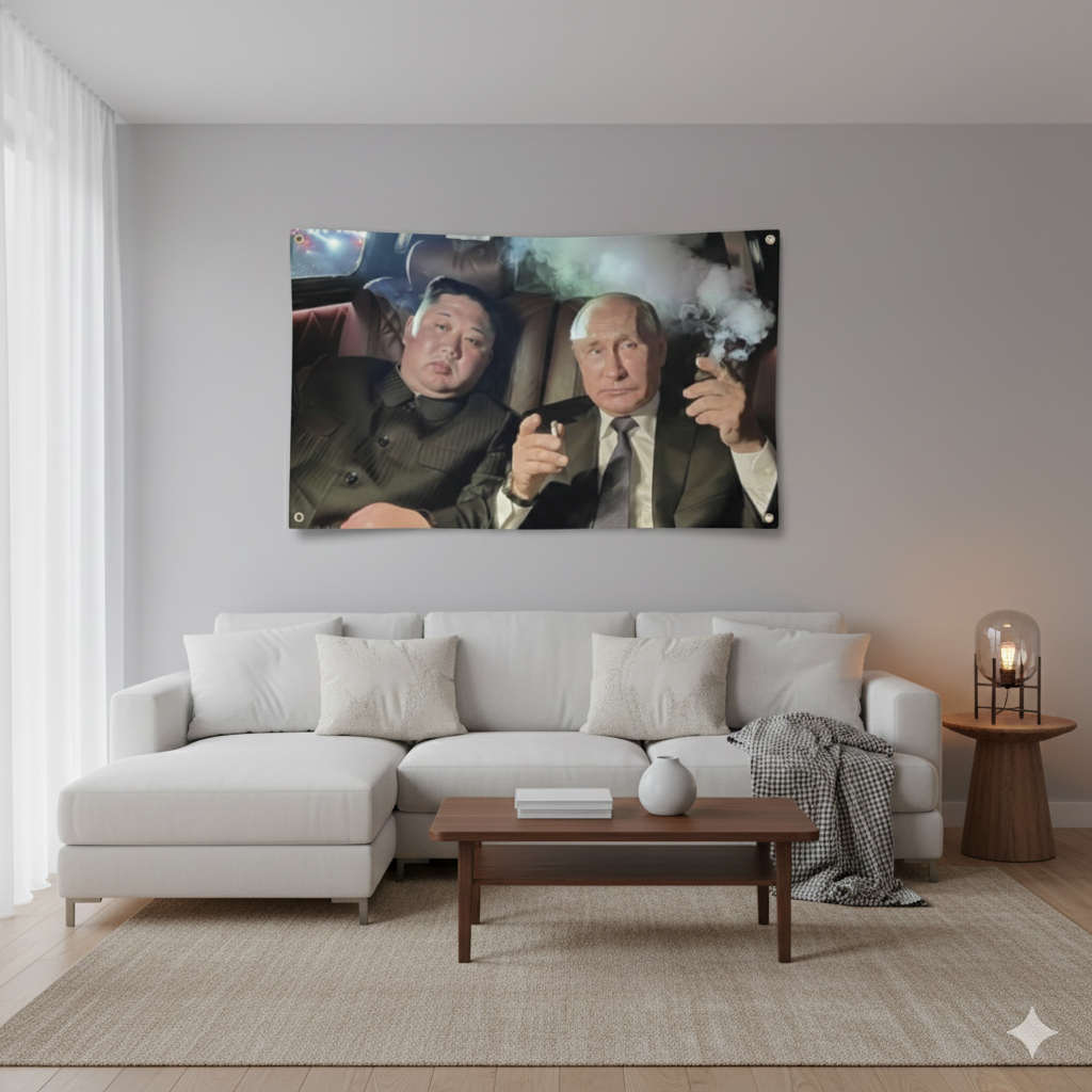 Kim Jung Un and Putin College Flag